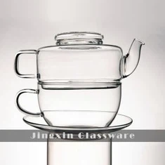 Lämmönkestävä kirkas borosilikaattilasinen teekannu ja kuppisarja